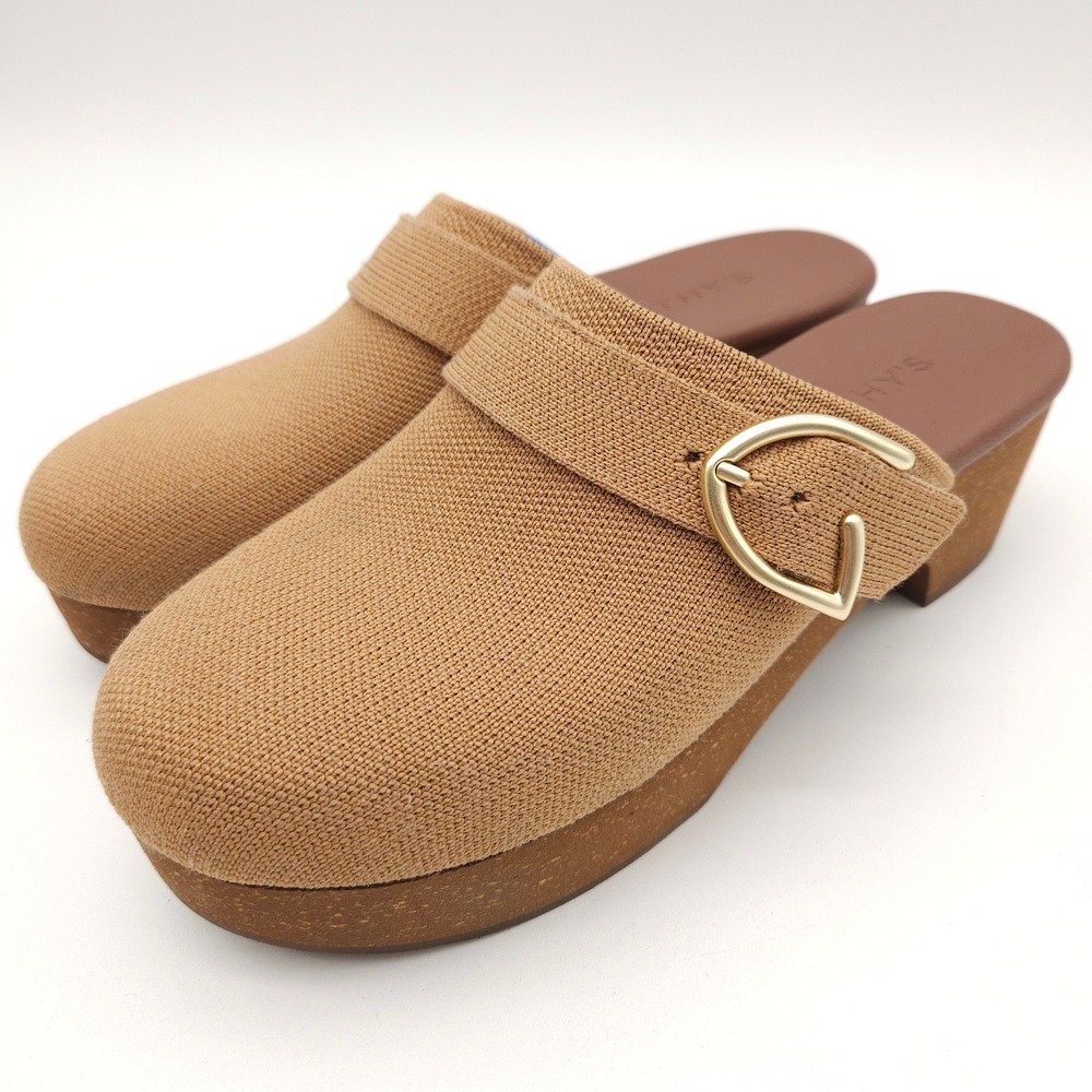 Rothy's Women's 7.5 Butternut Classic Buckle Clog Platform Knit Mule Comfort Tan - Picture 1 of 9